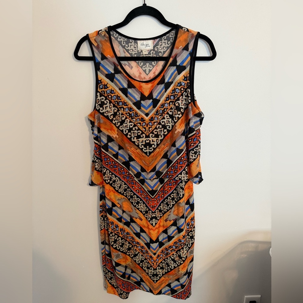 Beige by eci Vibrant Orange and Black Midi Dress